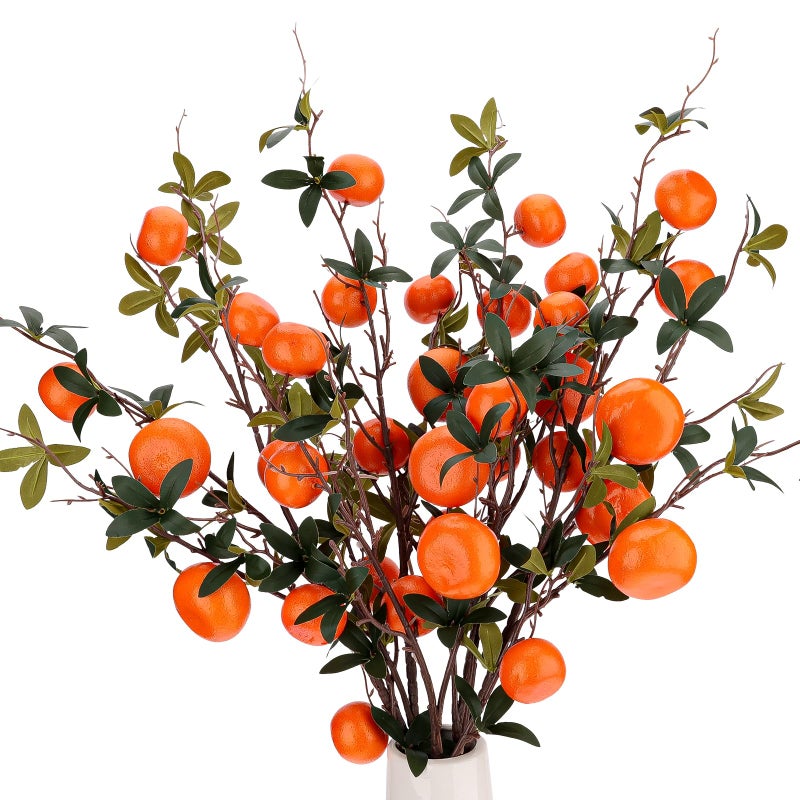 Gresorth 37.4 Inch Indoor Decoration Lifelike Artificial Orange Fake Plastic Fruit Branch Realistic Foam Stem Ornament Festival Restaurant 3pcs - Image 1