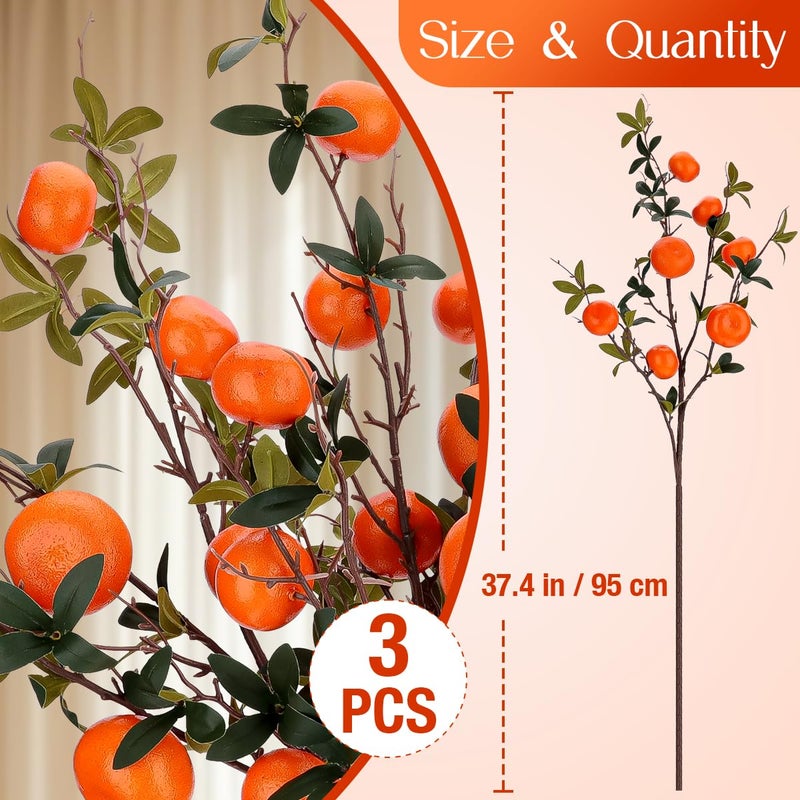 Gresorth 37.4 Inch Indoor Decoration Lifelike Artificial Orange Fake Plastic Fruit Branch Realistic Foam Stem Ornament Festival Restaurant 3pcs - Image 2