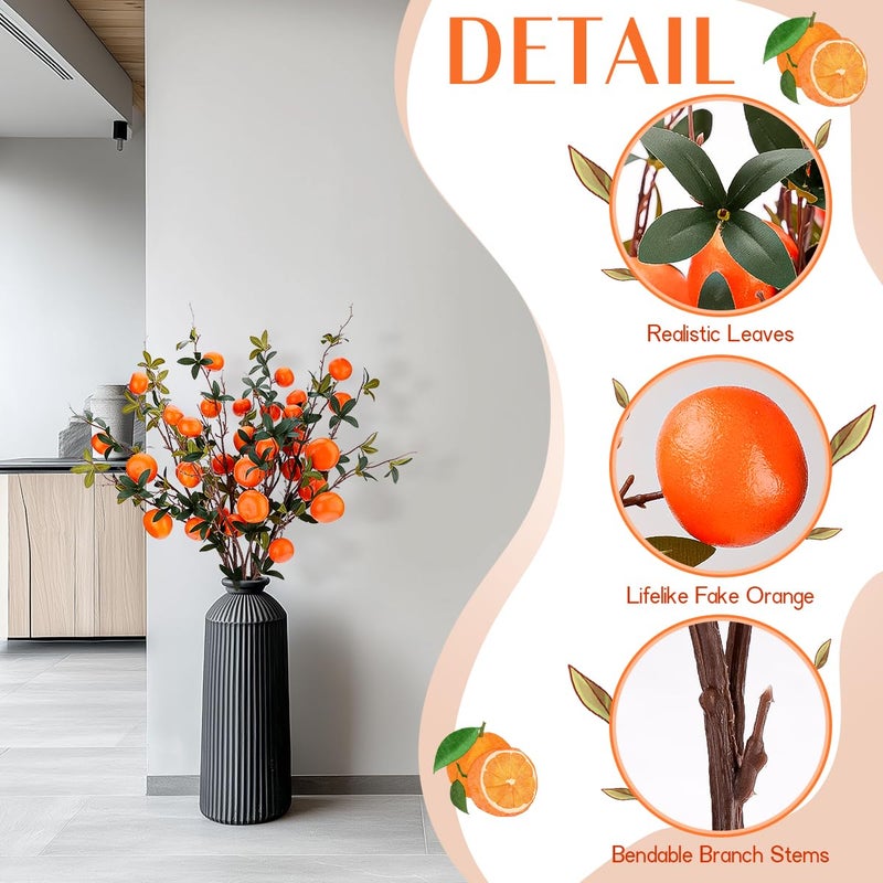 Gresorth 37.4 Inch Indoor Decoration Lifelike Artificial Orange Fake Plastic Fruit Branch Realistic Foam Stem Ornament Festival Restaurant 3pcs - Image 4