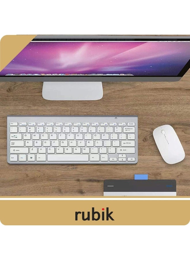 Rubik مجموعة لوحة مفاتيح وفأرة لاسلكية 2.4 جيجاهرتز، لوحة مفاتيح محمولة رفيعة متوافقة مع الكمبيوتر، اللابتوب، سطح المكتب، قطع، ماك، لنظام ويندوز XP/Vista / 7/8 /10/11، نظام أندرويد - فضي/أبيض - Image 5