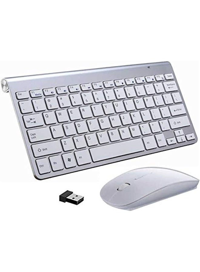 Rubik مجموعة لوحة مفاتيح وفأرة لاسلكية 2.4 جيجاهرتز، لوحة مفاتيح محمولة رفيعة متوافقة مع الكمبيوتر، اللابتوب، سطح المكتب، قطع، ماك، لنظام ويندوز XP/Vista / 7/8 /10/11، نظام أندرويد - فضي/أبيض - Image 1