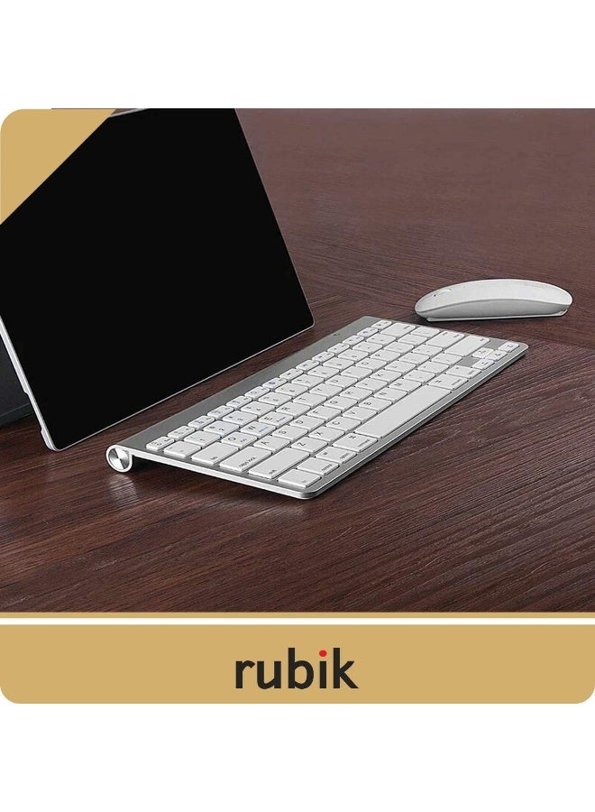 Rubik مجموعة لوحة مفاتيح وفأرة لاسلكية 2.4 جيجاهرتز، لوحة مفاتيح محمولة رفيعة متوافقة مع الكمبيوتر، اللابتوب، سطح المكتب، قطع، ماك، لنظام ويندوز XP/Vista / 7/8 /10/11، نظام أندرويد - فضي/أبيض - Image 4