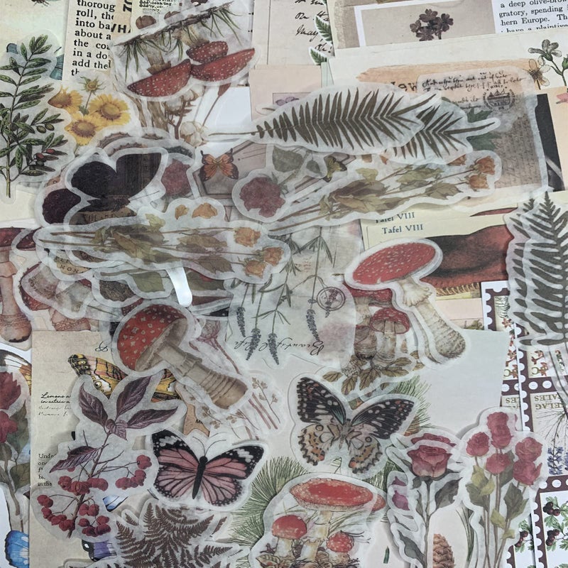 SIGUJAYGE TIYPKE 200pcs Scrapbooking Stickers Herb Botanical - Mushroom Flowers Nature Butterfly journaling supplies Stickers for Bullet Journals Supplies Aesthetic Stickers Junk Journal Supplie Planners Kits - Image 5