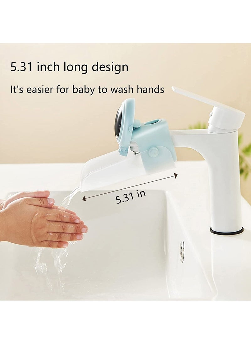 SYOSI Faucet Extender, Kids Hand Wash Helper Children Safe Fun Cartoon Sink Handle Extender for Toddler Kids for Faucet Fits Most Faucets Reduce Splash 2 PCS (Blue+White) - Image 3