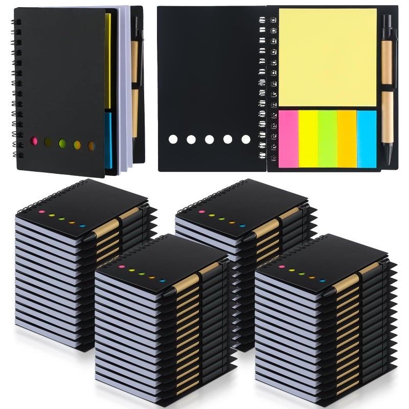 Qilery 50 Pack Lined Spiral Notebook Small Notepad and Pen Set Steno Pads Lined Notepad Black Pocket Notebook for Business Office School Supplies - Image 1