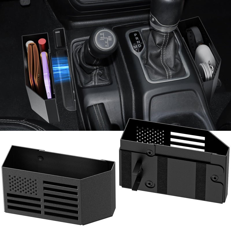 DIAMOOKY Upgraded Metal Magnetic Center Console Organizer for Jeep Wrangler JL/JLU/4XE 2018-2026 & Gladiator JT 2026 2025 2024 2023 2022-2020 Accessories Gear Shift Storage Box, Flag (Not for JK/JKU) - Image 1