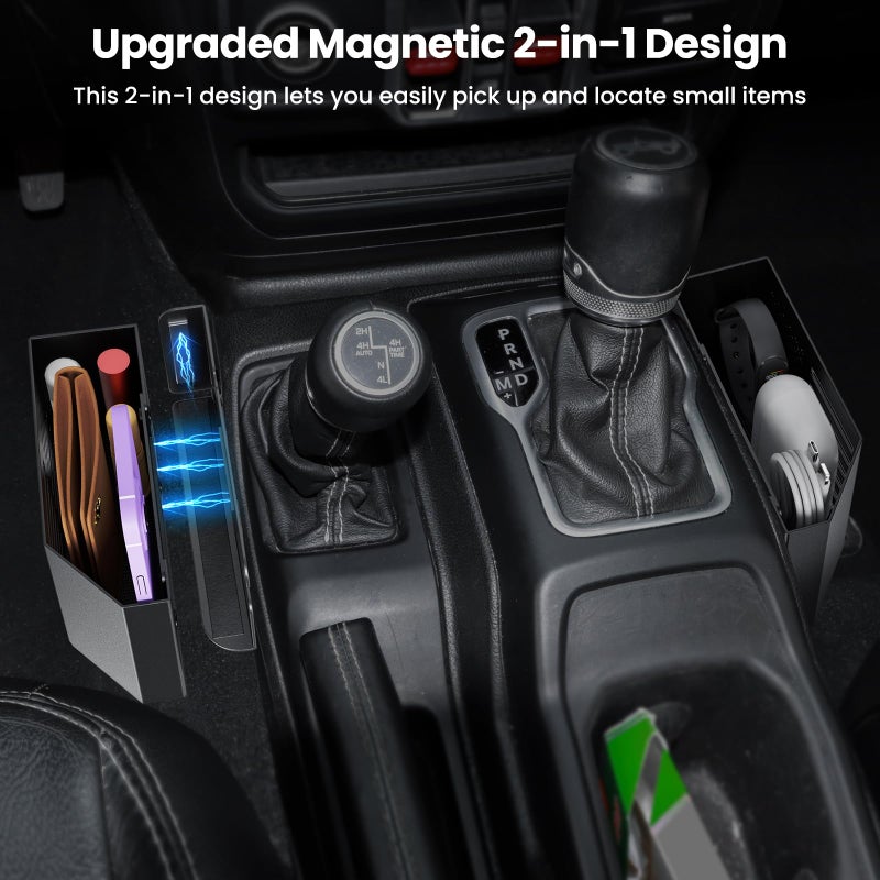 DIAMOOKY Upgraded Metal Magnetic Center Console Organizer for Jeep Wrangler JL/JLU/4XE 2018-2026 & Gladiator JT 2026 2025 2024 2023 2022-2020 Accessories Gear Shift Storage Box, Flag (Not for JK/JKU) - Image 2