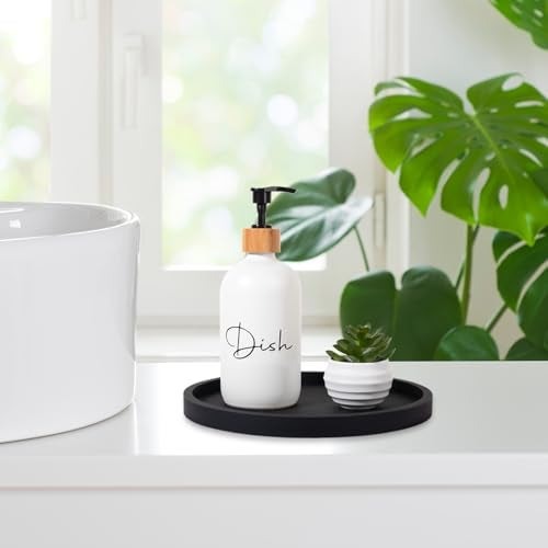 Heagoale Silicone Bathroom Tray Round Vanity Tray Decorative Soap Holder Kitchen Countertop Organizer Coffee Table Decor for Candle, Perfume, Plant, 9 Inch, Black - Image 2