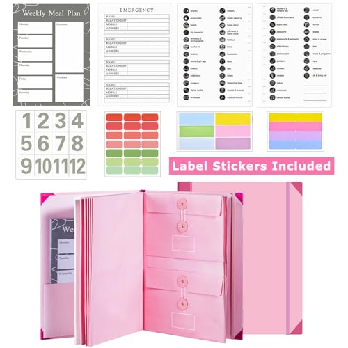 PMDYBY The Life Book Document Organizer - Binder for Important Documents with Labels, in Case i Die Binder, Accordion Expanding File Folder for Important Papers/Passports/Birth Certificates (Pink) - Image 2