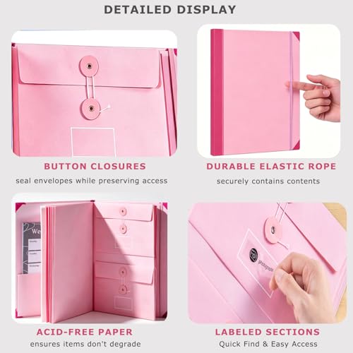 PMDYBY The Life Book Document Organizer - Binder for Important Documents with Labels, in Case i Die Binder, Accordion Expanding File Folder for Important Papers/Passports/Birth Certificates (Pink) - Image 4