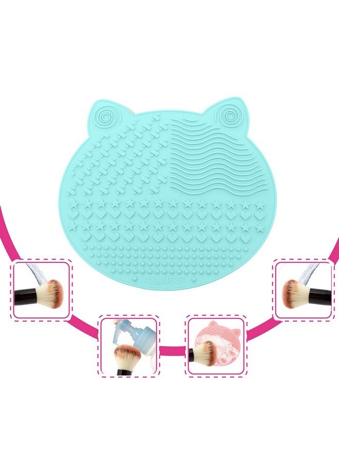 JCSMARTEC 2Pack Makeup Brush Cleaning Mat, Cute Cat Ear Animal Design Silicone Brush Cleaner Pad With Suction Cups [Us Patent Registered] (Purple+Green) - Image 2