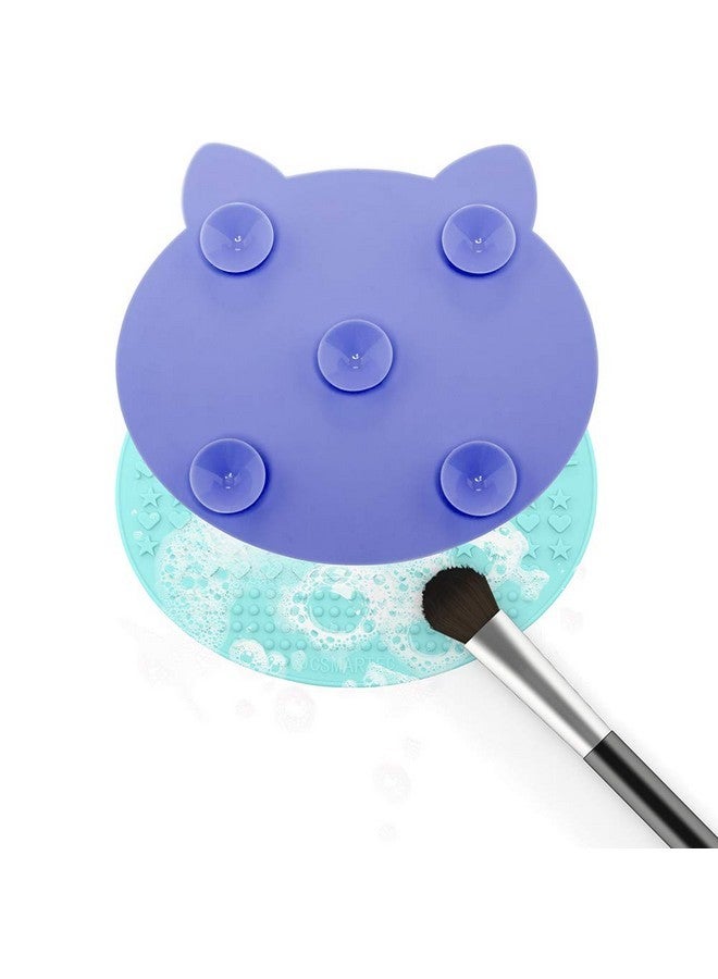 JCSMARTEC 2Pack Makeup Brush Cleaning Mat, Cute Cat Ear Animal Design Silicone Brush Cleaner Pad With Suction Cups [Us Patent Registered] (Purple+Green) - Image 4