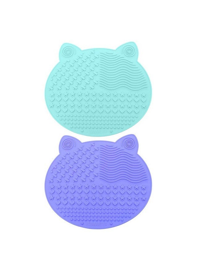 JCSMARTEC 2Pack Makeup Brush Cleaning Mat, Cute Cat Ear Animal Design Silicone Brush Cleaner Pad With Suction Cups [Us Patent Registered] (Purple+Green) - Image 1