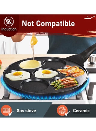 Nonstick 7-Cup Pancake Maker Pan, Mini Pancake Griddle with PFOA-Free Coating, Kids’ Breakfast Cooking Pan, Includes Silicone Brush, Gas Stove Compatible, Black - view 2