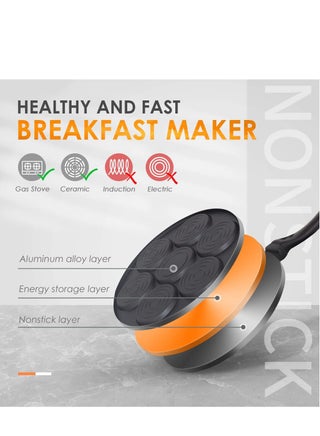 Nonstick 7-Cup Pancake Maker Pan, Mini Pancake Griddle with PFOA-Free Coating, Kids’ Breakfast Cooking Pan, Includes Silicone Brush, Gas Stove Compatible, Black - view 3