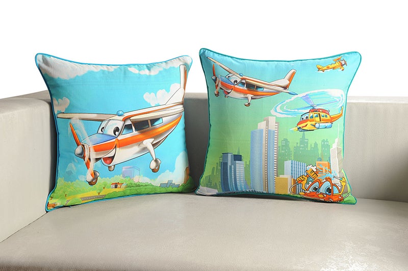 Swayam Set of 2 Graphic Print Cotton Sea Blue Kids Cushion Cover | 16 x 16 Inch | Soft Breathable Fabric with Hidden Zipper | Decorative & Stylish Cushion Covers for Sofa, Living Room, Bedroom & Couch - Image 3