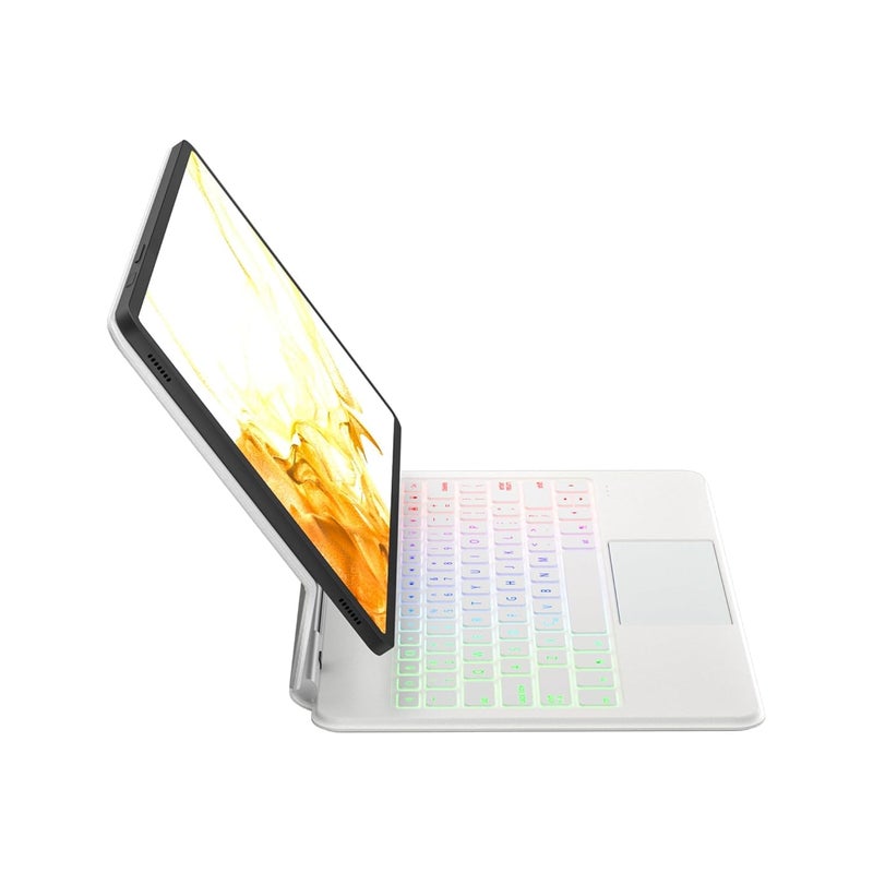 ProElite حافظة لوحة مفاتيح تعمل باللمس بلوتوث مغناطيسية لجهاز Galaxy Tab S9 FE/S10 FE 10.9"/S10 لايت 10.9"/S9/S8/S7 بحجم 11 بوصة، تصميم كاتلير عائم، لوحة مفاتيح بإضاءة خلفية ملونة مدمجة، بيضاء - Image 3