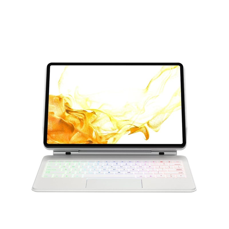ProElite حافظة لوحة مفاتيح تعمل باللمس بلوتوث مغناطيسية لجهاز Galaxy Tab S9 FE/S10 FE 10.9"/S10 لايت 10.9"/S9/S8/S7 بحجم 11 بوصة، تصميم كاتلير عائم، لوحة مفاتيح بإضاءة خلفية ملونة مدمجة، بيضاء - Image 5