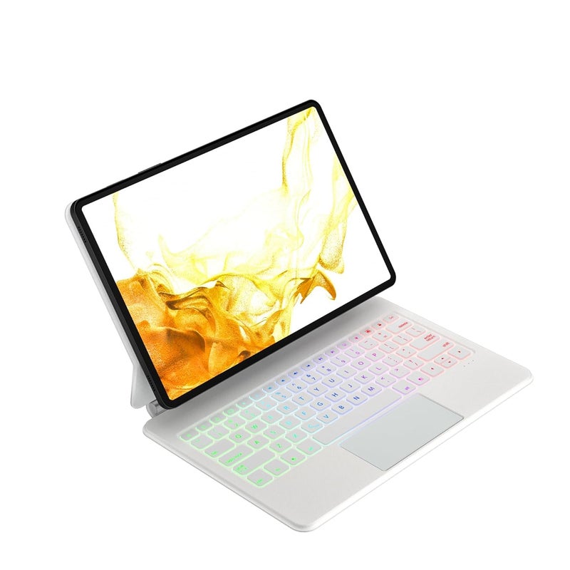ProElite حافظة لوحة مفاتيح تعمل باللمس بلوتوث مغناطيسية لجهاز Galaxy Tab S9 FE/S10 FE 10.9"/S10 لايت 10.9"/S9/S8/S7 بحجم 11 بوصة، تصميم كاتلير عائم، لوحة مفاتيح بإضاءة خلفية ملونة مدمجة، بيضاء - Image 4