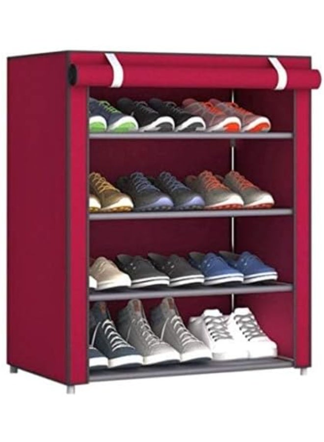 Home Plus 4 Layers Non Woven Fabric Shoe Storage Rack, Hallway Cabinet Organizer Holder, DIY Assemble Shoes Shelf Home Furniture - Image 1