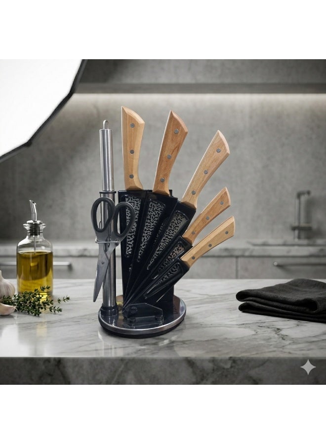 Chef Knife Set, Stainless Steel Kitchen Knife Set, Extra Sharp Cutlery with Holder, Scissors, and Sharpener, 7 Pieces - Image 4