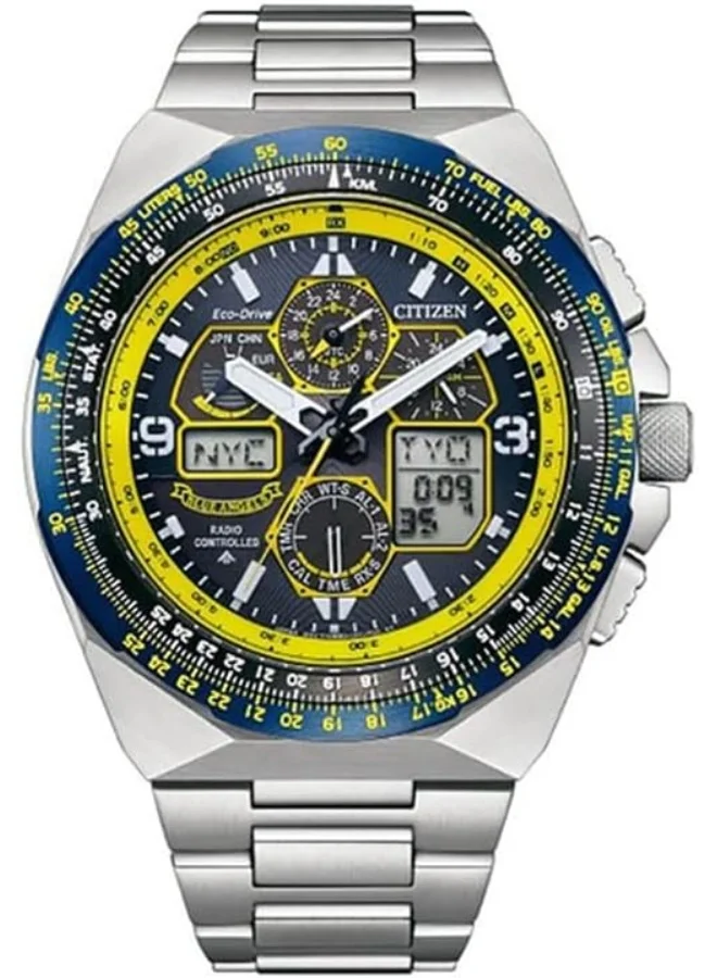 CITIZEN Citizen Men Ecodrive Promaster Blue Dial Stainless Steel Analog-Digital Watch, Silver