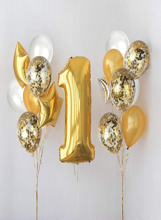 secret Latex Confetti Balloons - 12in, White & Gold