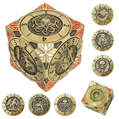 Luazuri DND Spinner Dice 7in1 Metal Dice Set with 3D Relief Dragon Design Unique Spinner Design for Dungeons Dragons Fantasy RPG Polyhedral Dice Set for DD Players DM Ancient Bronze - Image 1