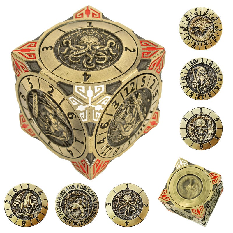 Luazuri DND Spinner Dice 7in1 Metal Dice Set with 3D Relief Dragon Design Unique Spinner Design for Dungeons Dragons Fantasy RPG Polyhedral Dice Set for DD Players DM Ancient Bronze - Image 3
