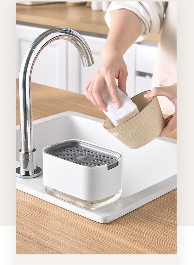 حامل إسفنجة الصابون 2 في 1 - سعة كبيرة وتصميم مانع للتسرب، أداة تخزين على سطح المطبخ - Image 4