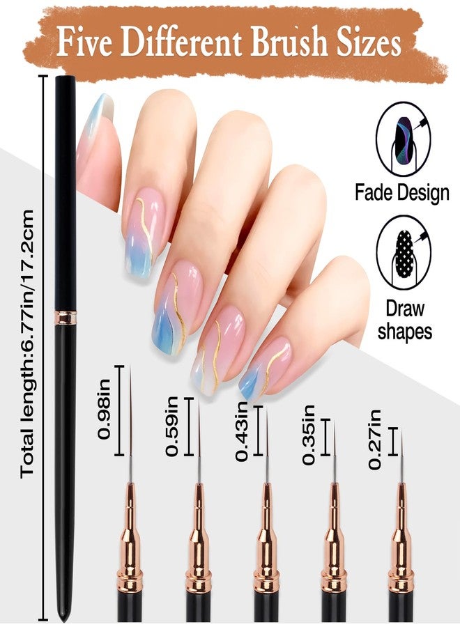 Brvlsoc 5PCS Metallic Nail Art Liner Brush Set - Fine Detail Pens for Thin Lines, UV Gel Polish Painting & Nail Design (Black Handles) - Image 4