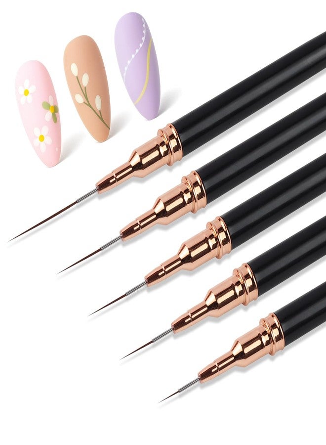 Brvlsoc 5PCS Metallic Nail Art Liner Brush Set - Fine Detail Pens for Thin Lines, UV Gel Polish Painting & Nail Design (Black Handles) - Image 1