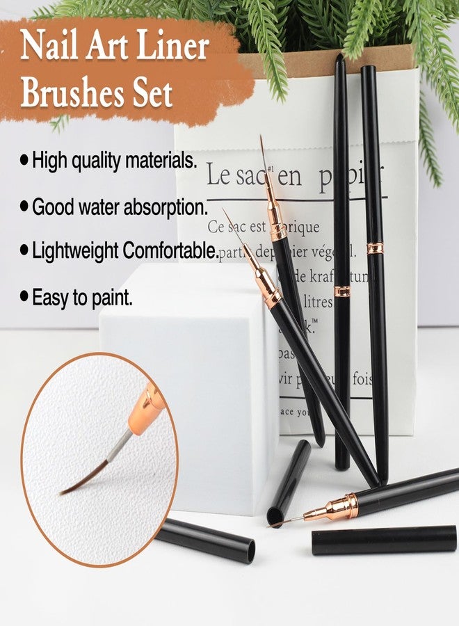 Brvlsoc 5PCS Metallic Nail Art Liner Brush Set - Fine Detail Pens for Thin Lines, UV Gel Polish Painting & Nail Design (Black Handles) - Image 2