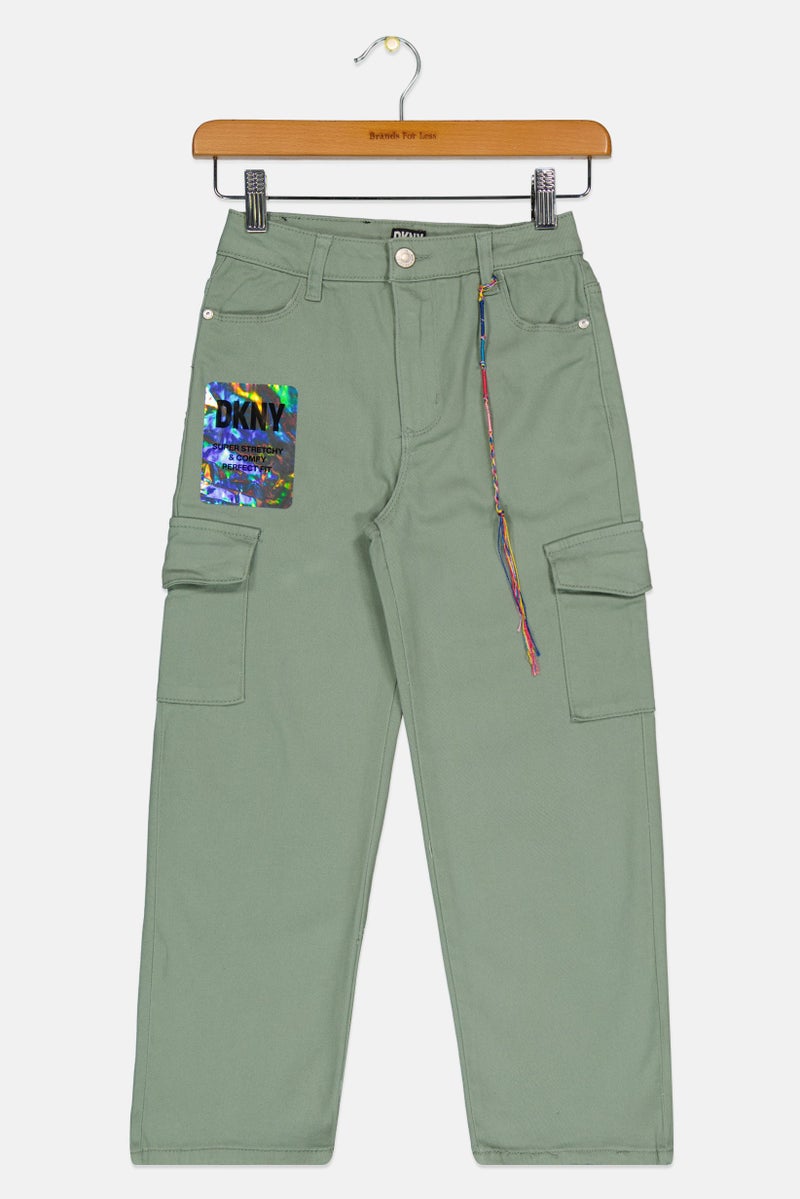 DKNY Kids Girl Solid Cargo Pants, Sage Green  - Image 1