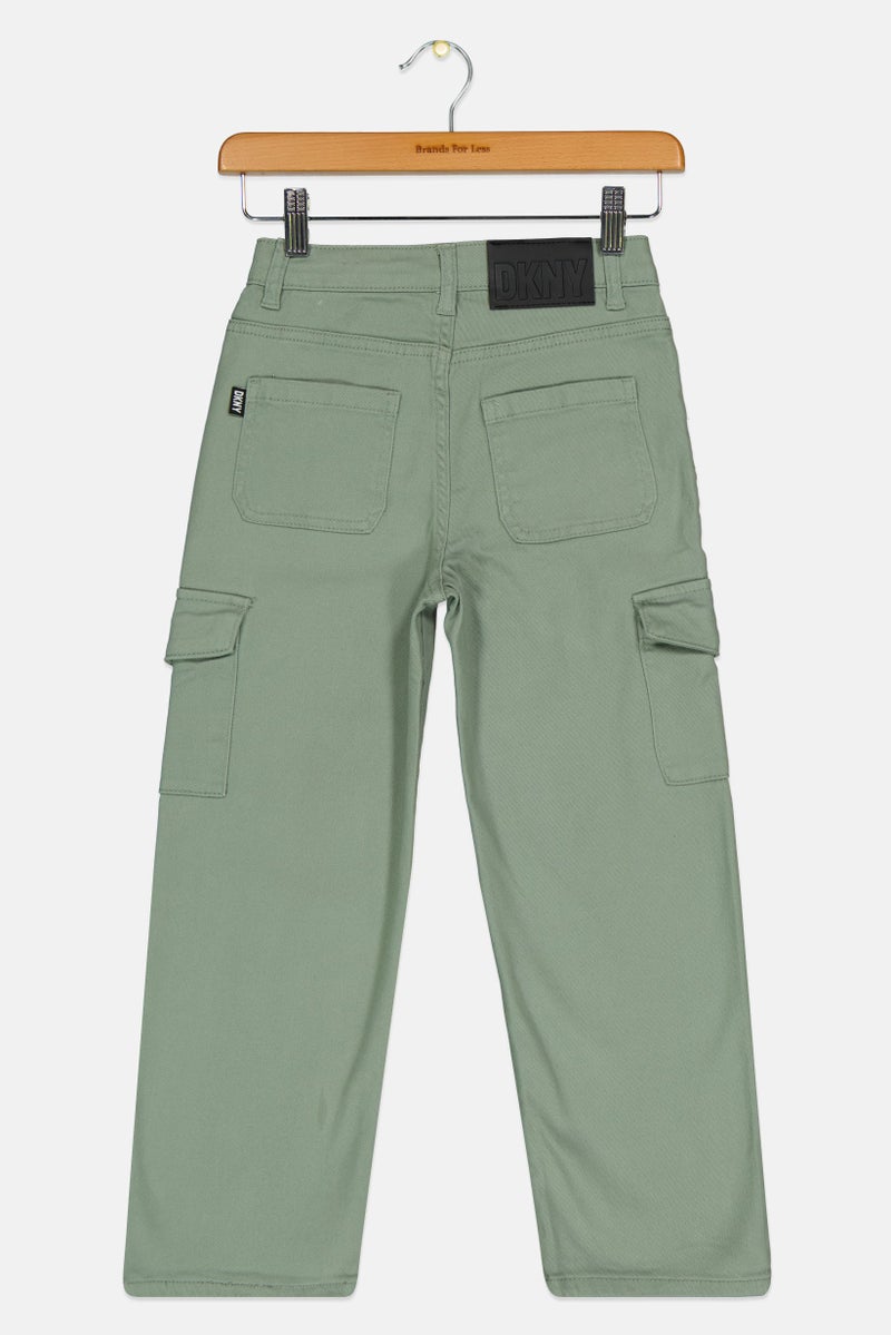 DKNY Kids Girl Solid Cargo Pants, Sage Green  - Image 2