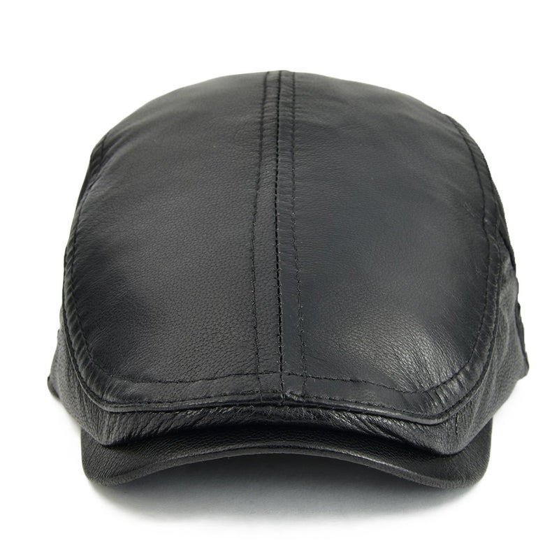 VOBOOM Men Women Adjustable Genuine Leather Ivy Cap Newsboy Hat (Black) - Image 3