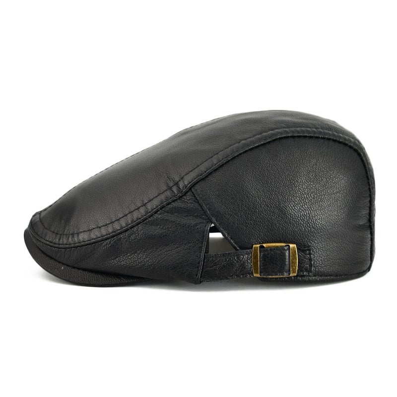 VOBOOM Men Women Adjustable Genuine Leather Ivy Cap Newsboy Hat (Black) - Image 2