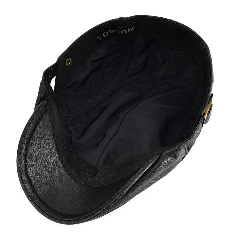 VOBOOM Men Women Adjustable Genuine Leather Ivy Cap Newsboy Hat (Black) - Image 5