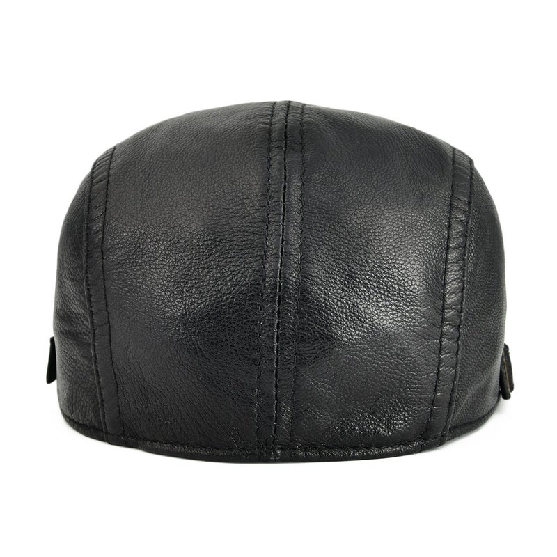 VOBOOM Men Women Adjustable Genuine Leather Ivy Cap Newsboy Hat (Black) - Image 4