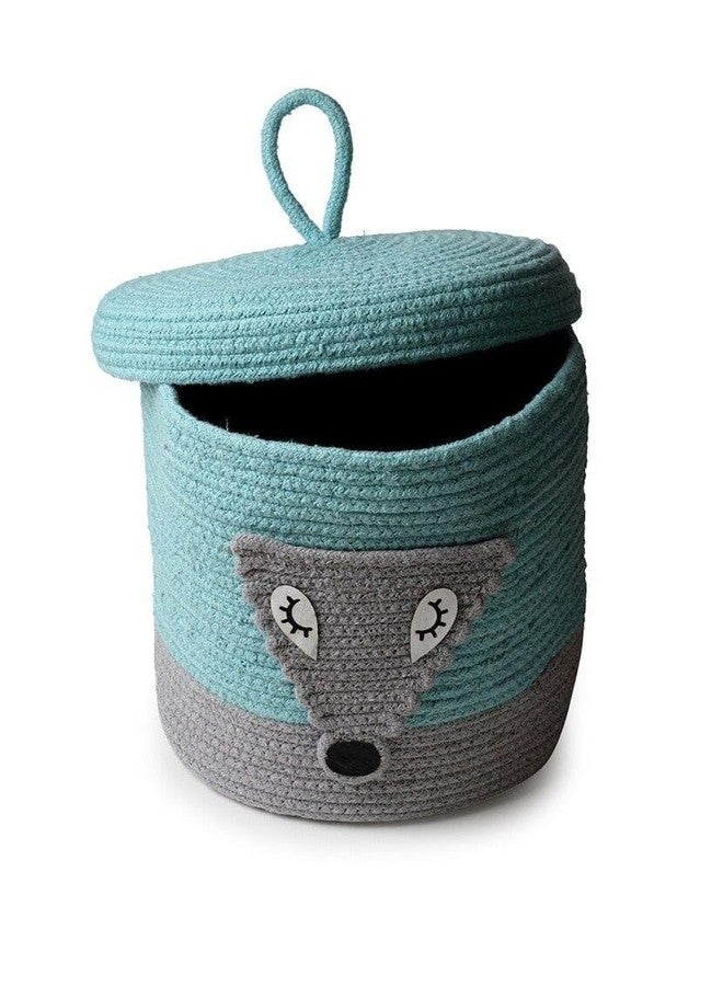 Rosslyn Kids Lid Basket with Beautiful Characters - Rope Storage Basket for Baby Diaper, Stuffed Animal Storage Bin Rope Basket for Kids Toy - Baby Laundry Baskets with lid - Blue Fox - Image 1