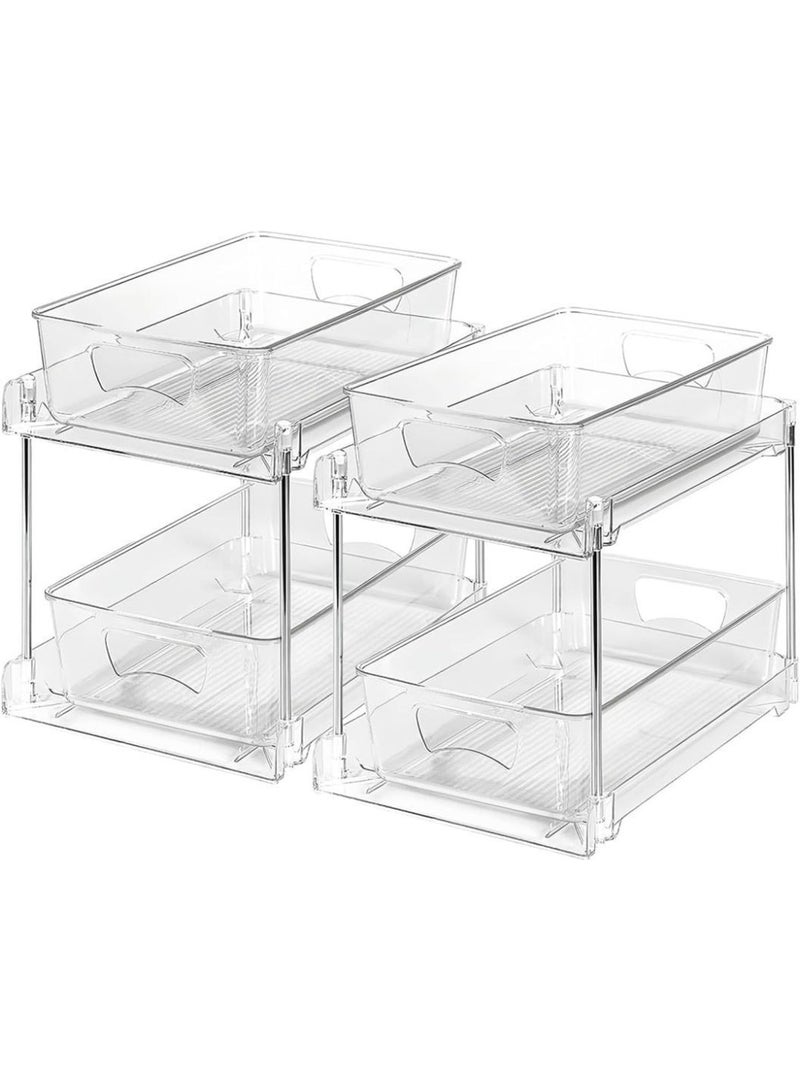 2-Tier Pull-Out Organizer Shelf | 2 Pack Under Sink Storage for Kitchen & Bathroom | Snack, Spice, Medicine & Cosmetic Storage - Image 1