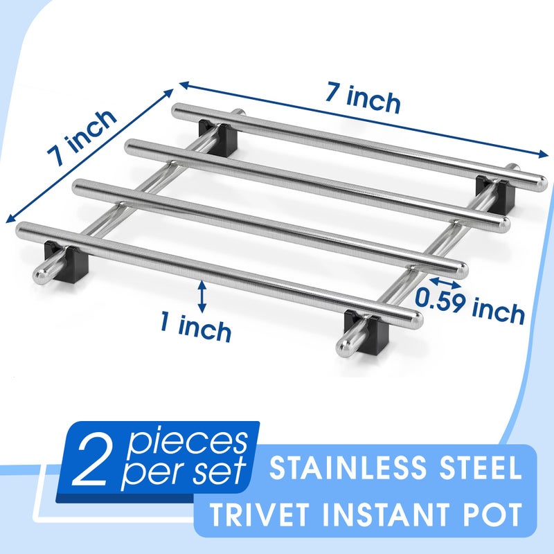 LEGLO 2 Pcs Metal Trivets for Hot Dishes - Stainless Steel Trivet Set | 7" x 7", Heat & Rust-Resistant | Rubber Anti-Slip Feet for Countertops & Tables | Protects Surfaces from Hot Pots, Pans, and Bakeware - Image 2