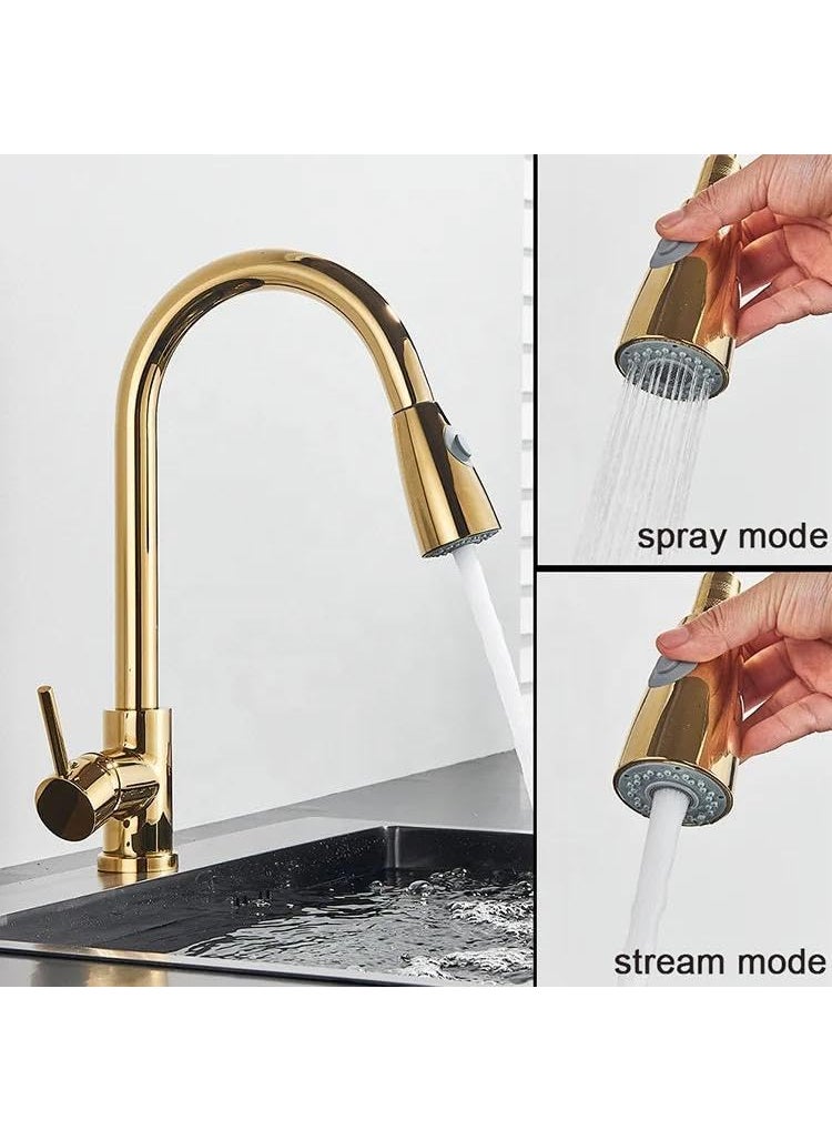 Shop Clozer Store PullDown Kitchen Tap Faucet Comes with Dual Water System 360 Swivel Good for Use Single Linver Controll Hot and Cold Water Mixer Golden