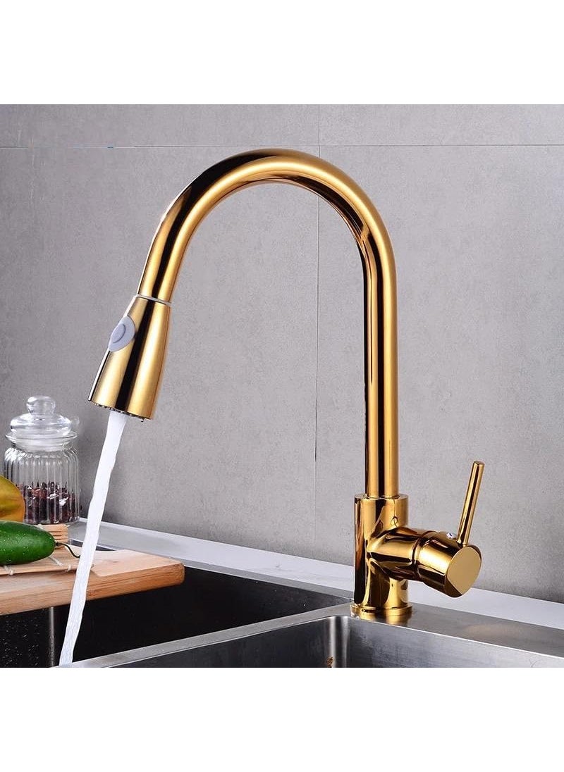 Shop Clozer Store PullDown Kitchen Tap Faucet Comes with Dual Water System 360 Swivel Good for Use Single Linver Controll Hot and Cold Water Mixer Golden
