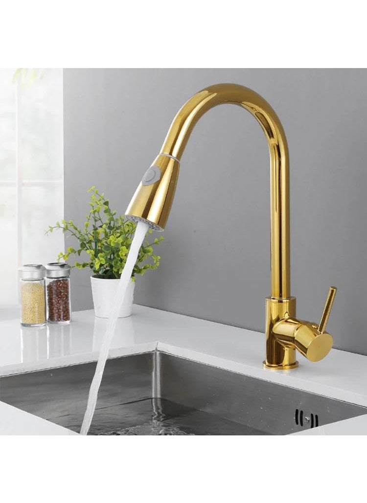 Shop Clozer Store PullDown Kitchen Tap Faucet Comes with Dual Water System 360 Swivel Good for Use Single Linver Controll Hot and Cold Water Mixer Golden