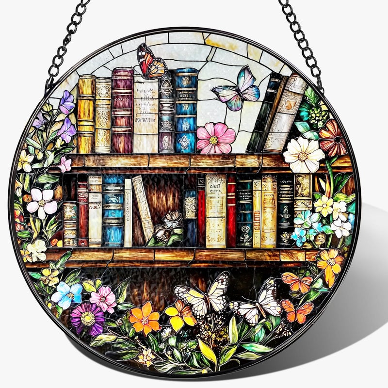 LAOWEIKI 8'' Stained Glass Suncatcher Ornament, Stained Glass Window Hanging, Sun Catchers for Windows Hanging Ornaments, Window Decor | Book Club Gift, Fantasy Book Lover Gift, Reader Gifts - Image 1