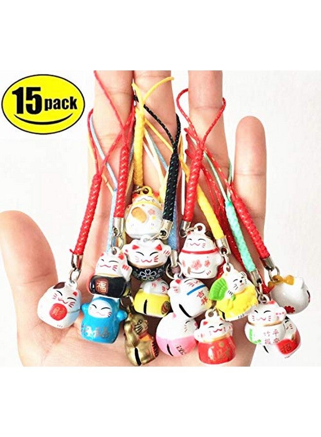 EatingBiting 15Pcs Random Maneki Neko Fortune Lucky Japanese Beckoning Cat Keyring Keychain Key Rings, Fengshui Fortune Lucky Cat Kitty Key Chains Wealth Health Fortune Rich Money Symbol 15 Pack - Image 2