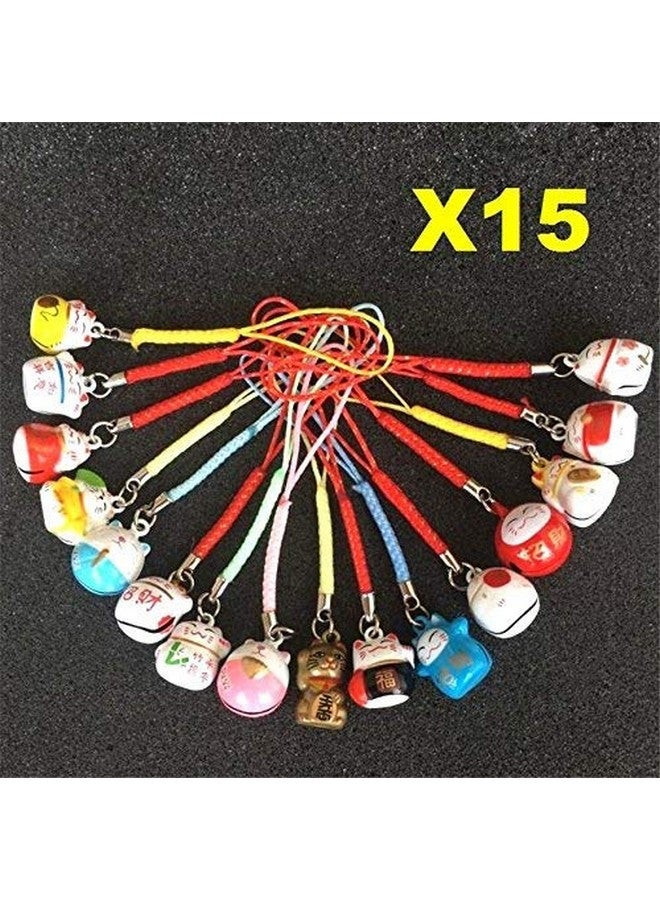 EatingBiting 15Pcs Random Maneki Neko Fortune Lucky Japanese Beckoning Cat Keyring Keychain Key Rings, Fengshui Fortune Lucky Cat Kitty Key Chains Wealth Health Fortune Rich Money Symbol 15 Pack - Image 3