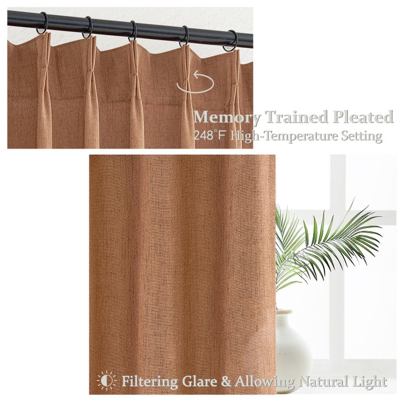 PleatedDrapes Terracotta/Burnt Orange Thick Linen Curtains 96 Inch Length 2 Panels Set for Living Room, Retro Country Boho Rust Pleat Memory Shape Curtains&Drapes Light Filtering Sheers Decor Curtains 8ft 2 Panels - Image 3