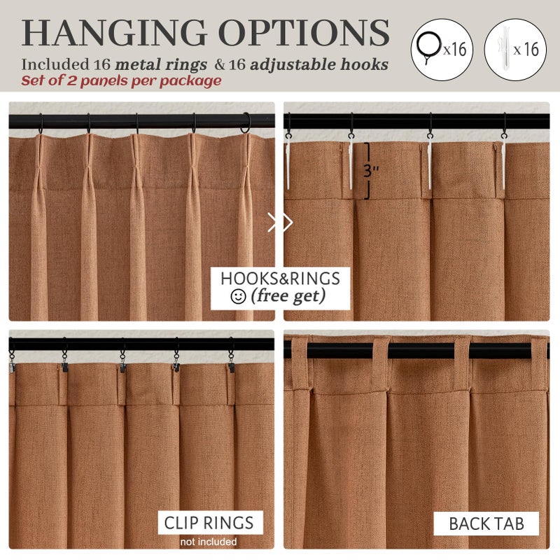 PleatedDrapes Terracotta/Burnt Orange Thick Linen Curtains 96 Inch Length 2 Panels Set for Living Room, Retro Country Boho Rust Pleat Memory Shape Curtains&Drapes Light Filtering Sheers Decor Curtains 8ft 2 Panels - Image 4
